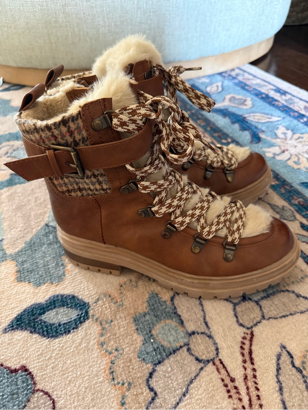 Circus by Sam Edelman Tan Brown Lace-Up Faux Fur Hiker Boots